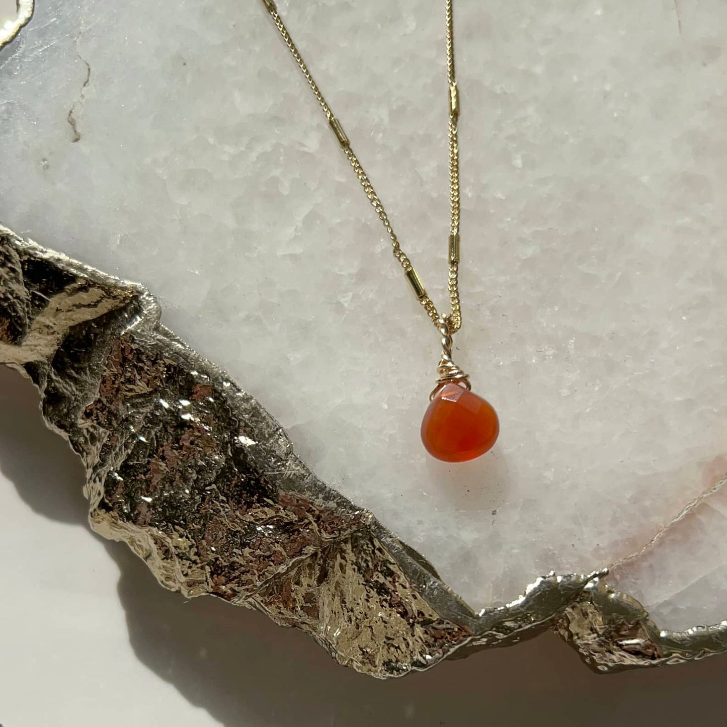 Micro Carnelian Teardrop Necklace