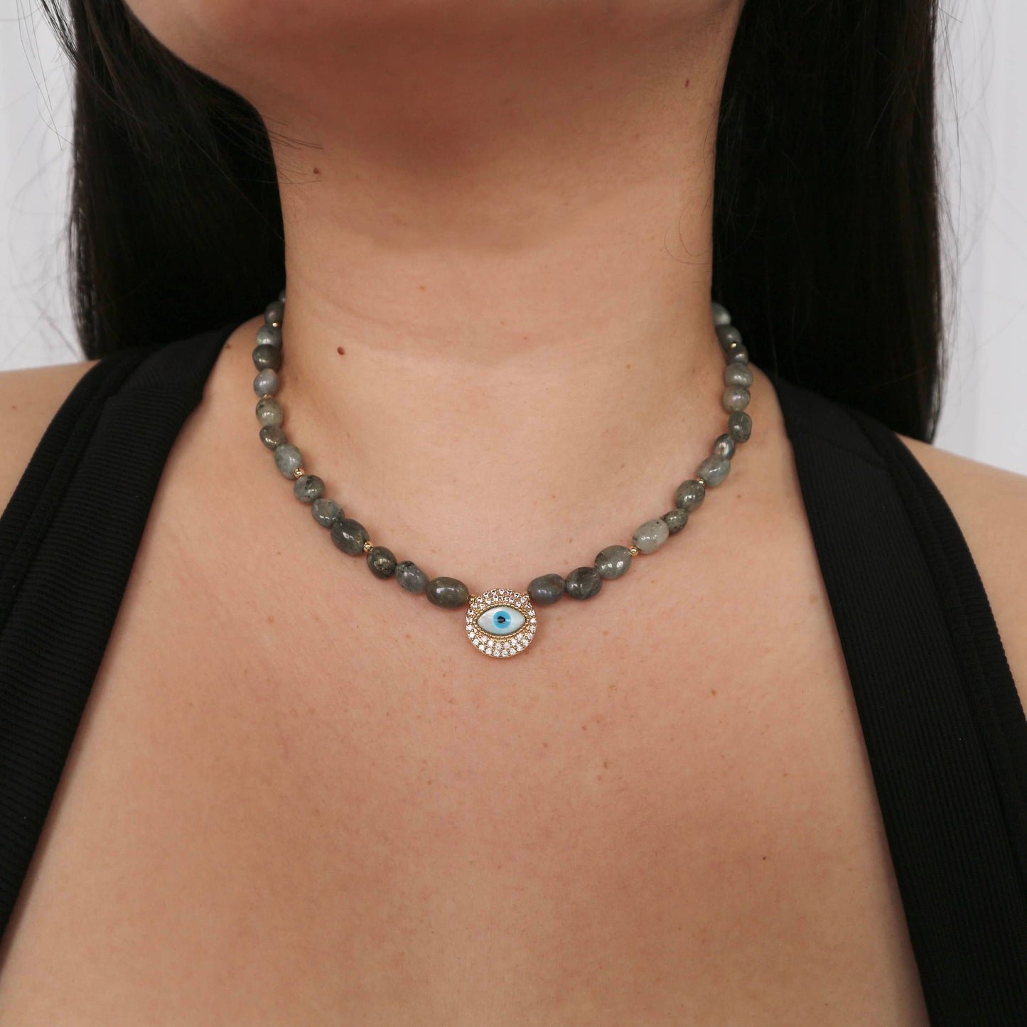 MADE AS ORDERED: Dark Divine Feminine Protection Amulet Choker in Labradorite