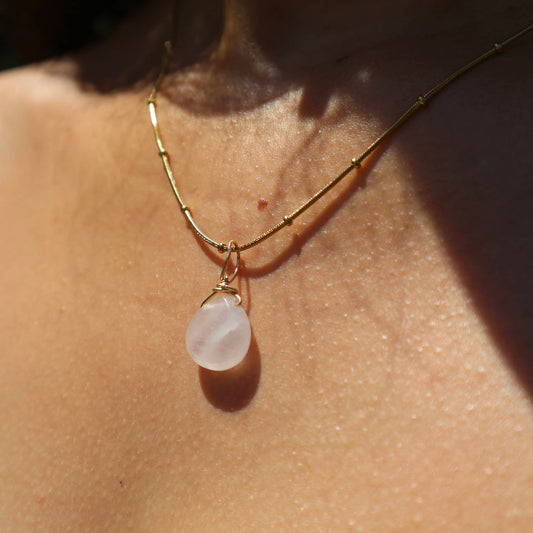 Rose Quartz Teardrop Necklace