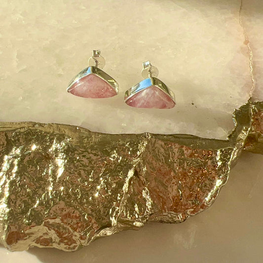 Pink Moonstone Triangle Stud Earrings