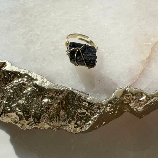 Black Tourmaline Hand Wrapped Ring