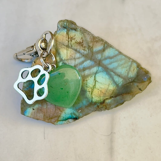 Green adventurine crystal pet tag